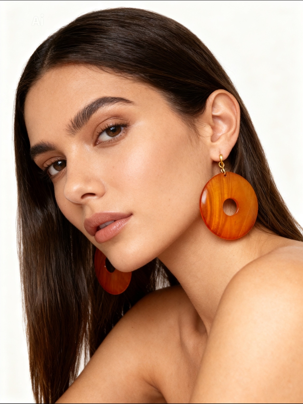 Vintage Mother Of Pearl Orange Donut Hoop Earrings